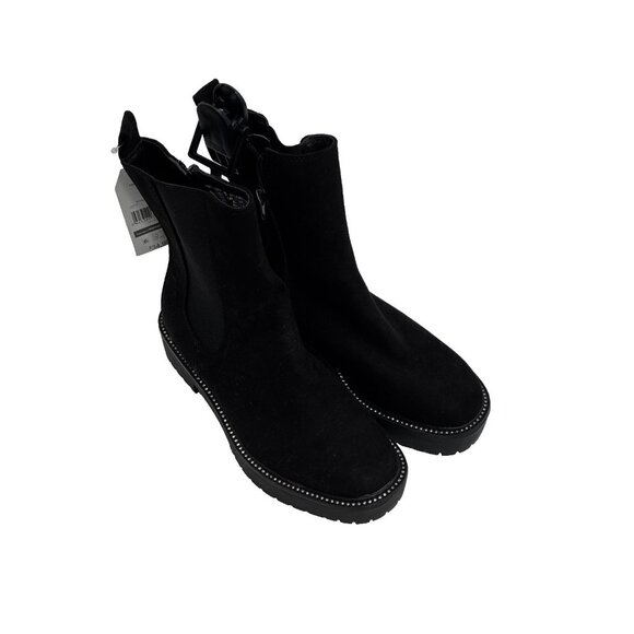 Time and Tru Womens Size 6 Ankle Boots Black Faux Suede Chelsea Lug Sole - Picture 1 of 7